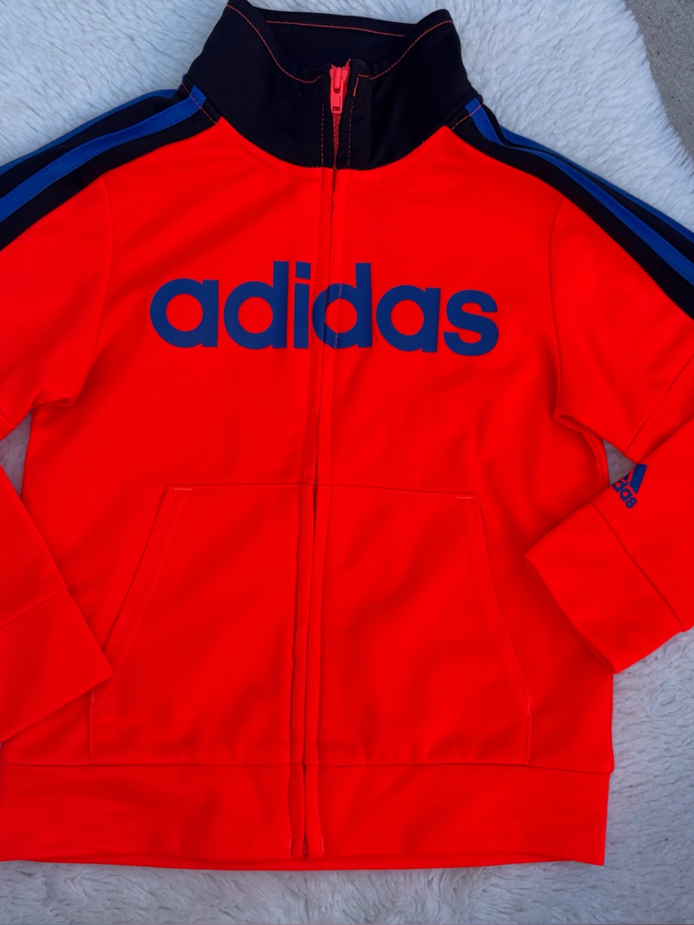 Adidas Boys 4T Neon Orange Full Zip Track Jacket Blue Athletic Soccer Sweater